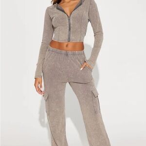 Fashion Nova Two Piece Limewash Jogger Hoodie Set